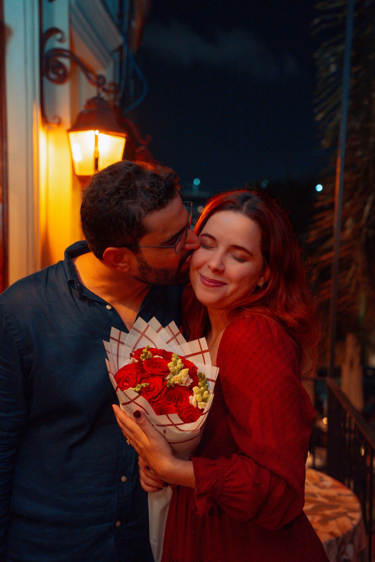 Intimate nighttime portrait of a couple